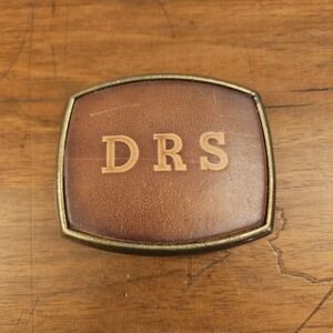 Western‎ Belt Buckle Brown Leather Customized DRS Initials Brass Tone El Cid